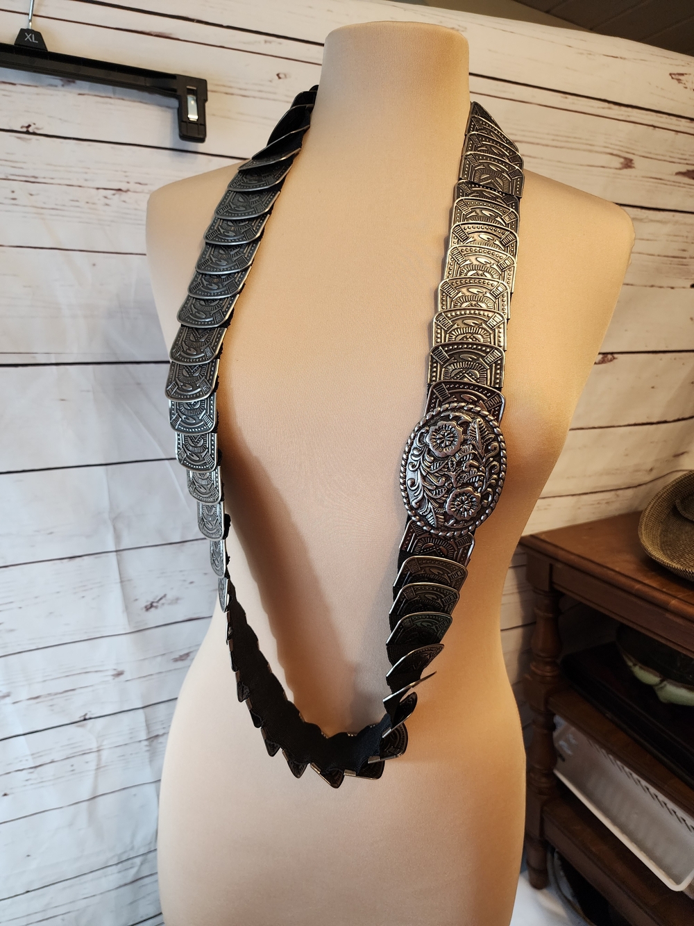 Vintage Western Silver-Tone Concho Leather Belt